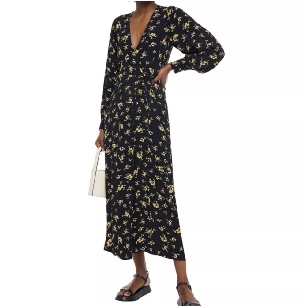 GANNI Floral Print Organic Crepe midi wrap dress size 38 (2 US/Small)